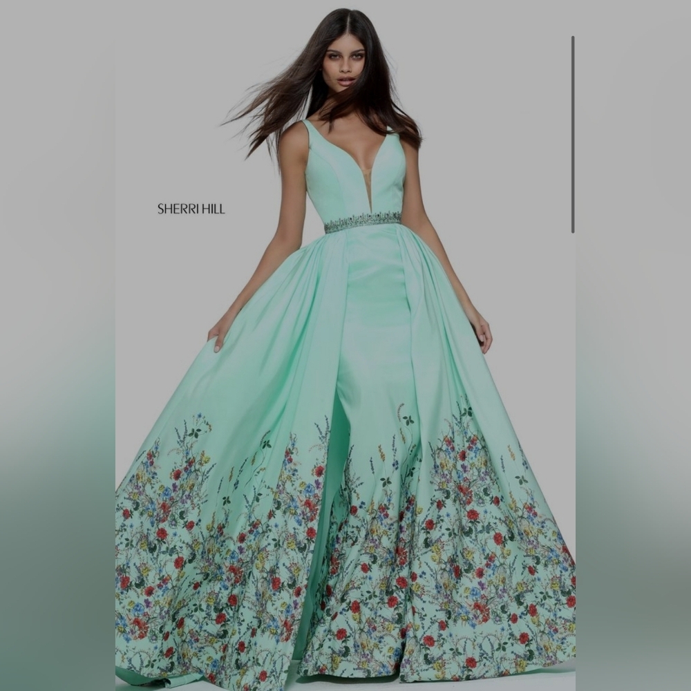 Sherri hill prom Garden Floral Overskirt Cape pageant gown dress 4 - Picture 1 of 9